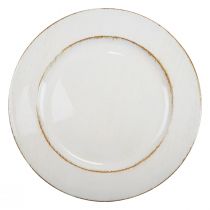 Dekorační talíř kulatý plastový retro bílo hnědý lesk Ø30cm
