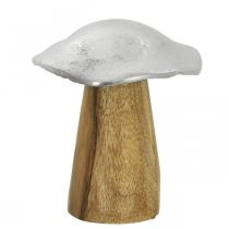 Stolní dekorace deko houba kov dřevo stříbrná dřevěná houba V10cm