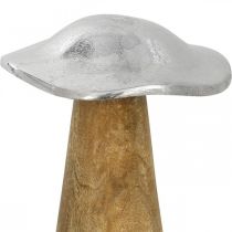 Stolní dekorace deko houba kov dřevo stříbrná dřevěná houba V14cm
