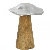 Stolní dekorace deko houba kov dřevo stříbrná dřevěná houba V14cm