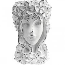 Květináč Betonový květináč Shabby Chic ženská hlava bílá H34cm