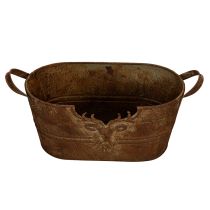 položky Oválná kovová miska s uchy, motiv jelena, rezavá úprava, 36 cm