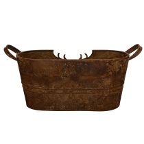 položky Oválná kovová miska s uchy, motiv jelena, rezavá úprava, 36 cm