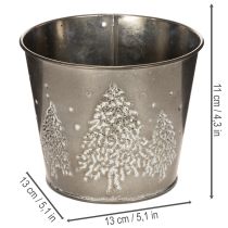 položky Kovový květináč s třpytivými jedlemi, 13 cm