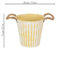 položky Kovový květináč, jarní dekorace, květináč s uchy, žlutý, shabby chic, Ø18cm, V17,5cm