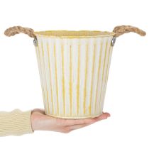 položky Kovový květináč, jarní dekorace, květináč s uchy, žlutý, shabby chic, Ø18cm, V17,5cm