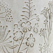 Betonový květináč bílý s reliéfními květy vintage Ø16cm