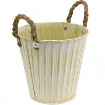 položky Kovový květináč, jarní dekorace, květináč s držadly Yellow Shabby Chic Ø18cm H17,5cm