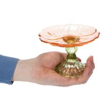 položky Dekorativní skleněný talíř s nohou, květinový vzor pro stylovou dekoraci stolu a letní dekoraci, 15 cm