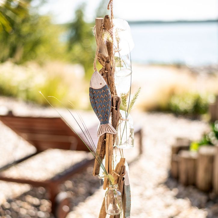Věnec z naplaveného dřeva námořní dekorace z naplaveného dřeva se skleněnými vázami 70cm