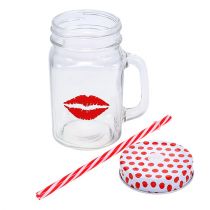 položky Sklenice na pití s víčkem a uchem Ø7cm H13,5cm