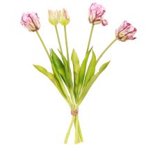 položky Tulipány umělý papoušek tulipány fialová kytice s 5 květy 40cm