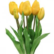Tulipán umělá květina žlutá skutečný dotyk jarní dekorace 38cm kytice 7ks