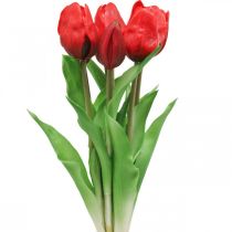 Tulipán červená umělá květina tulipánová dekorace Real Touch 38cm svazek 7 kusů