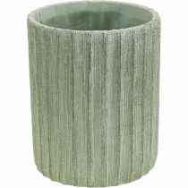Květináč keramický zelený retro pruhovaný Ø13,5cm H17cm