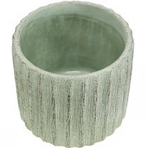 Květináč keramický zelený retro pruhovaný Ø12,5cm H11,5cm