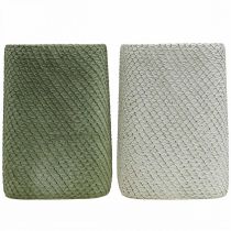 položky Květináč keramická bílá zelená reliéfní síťka 12x12cm H17,5cm 2ks