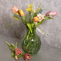 položky Skleněná váza s reliéfním vzorem tulipánů pro interiérovou dekoraci, 22,5 cm