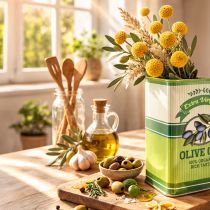 položky Váza na olivový olej, keramická, ideální do kuchyně a na středomořský stůl, 18 cm