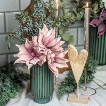 položky Keramická váza, stolní dekorace, rýhovaná dekorativní váza zelená, hnědá Ø10,5cm V21,5cm