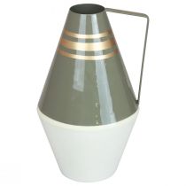 Váza kovová rukojeť šedá/krémová/zlatá vintage Ø19cm V31cm