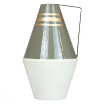 položky Nostalgická kovová váza s uchem ve vintage vzhledu - krémová/šedá/zlatá Ø19cm V31cm