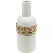 položky Váza na květiny bílá keramika a váza z mořské trávy stolní dekorace V22,5cm
