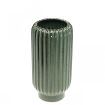 položky Keramická váza, stolní dekorace, rýhovaná dekorativní váza zelená, hnědá Ø10,5cm V21,5cm