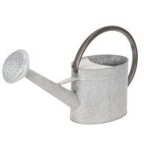 položky Vintage kovová konev na zalévání, stříbrnošedá, stylová zahradní dekorace, váza na květiny, D53 cm V29 cm