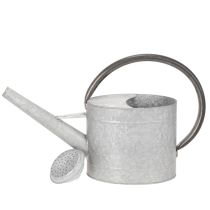 položky Vintage kovová konev na zalévání, stříbrnošedá, stylová zahradní dekorace, váza na květiny, D53 cm V29 cm