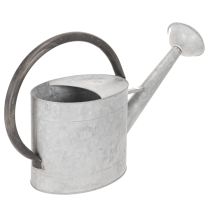 položky Vintage kovová konev na zalévání, stříbrnošedá, stylová zahradní dekorace, váza na květiny, D53 cm V29 cm