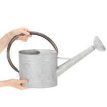 položky Vintage kovová konev na zalévání, stříbrnošedá, stylová zahradní dekorace, váza na květiny, D53 cm V29 cm