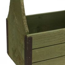 Vintage truhlík na rostliny dřevěný truhlík na nářadí olivově zelený 28×14×31cm