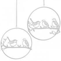 Ptáček dekorační okenní dekorace pružina, kov bílý Ø12cm 4ks