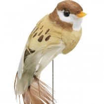 Jarní dekorace, mini ptáčci, dekorativní ptáčci na drátě hnědá, béžová V2,5cm 24ks