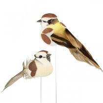 Jarní dekorace, ptáčci na drátě, umělý ptáček hnědá, bílá V3cm 12ks