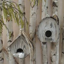 Dekorativní budka pro ptáčky dřevěná zahradní dekorace přírodní bílá praná v22cm š21cm