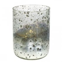 Skleněná svíčková dvoubarevná skleněná váza lucerna čirá, stříbrná V14cm Ø10cm