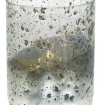 Skleněná svíčková dvoubarevná skleněná váza lucerna čirá, stříbrná V14cm Ø10cm