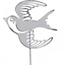 Dekorace vlaštovka, nástěnná dekorace z kovu, ptáčci k zavěšení bílá, stříbrná shabby chic V47,5 cm