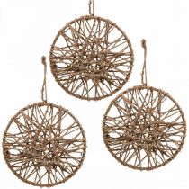 Nástěnná dekorace boho styl, ozdobný prsten jutová stuha Ø23cm 5ks