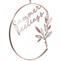 položky Nástěnná dekorace "Letní pocity" dekorativní kroužek, kovová letní dekorace k zavěšení, Ø49cm, růžová metalíza a tyrkysová