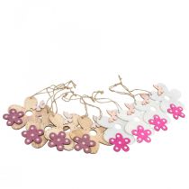 Nástěnná dekorace dřevěná květina motýl bílá růžová 10×9cm 8ks