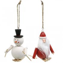 položky Dřevěné vánoční ozdoby na stromeček Santa Claus a sněhulák 11cm sada 2 ks