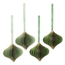 položky Vintage vánoční ozdoby, zelený a zlatý papír, Ø8 cm, sada 4 kusů