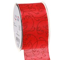 položky Vánoční stuha s květinovými ornamenty červená 60mm 15m
