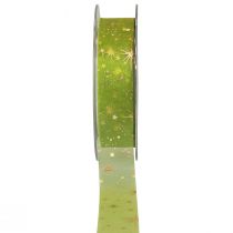 položky Stuha vánoční, organzová stuha zelená hvězda vzor 25mm 25m