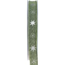Vánoční stuha hvězdy dárková stuha zelená stříbrná 15mm 20m