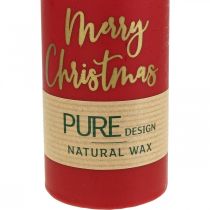 PURE sloupové svíčky Merry Christmas 130/60mm voskové červené 4ks