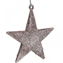 Vánoční dekorace přívěsek hvězda růžový třpyt 10cm 12ks